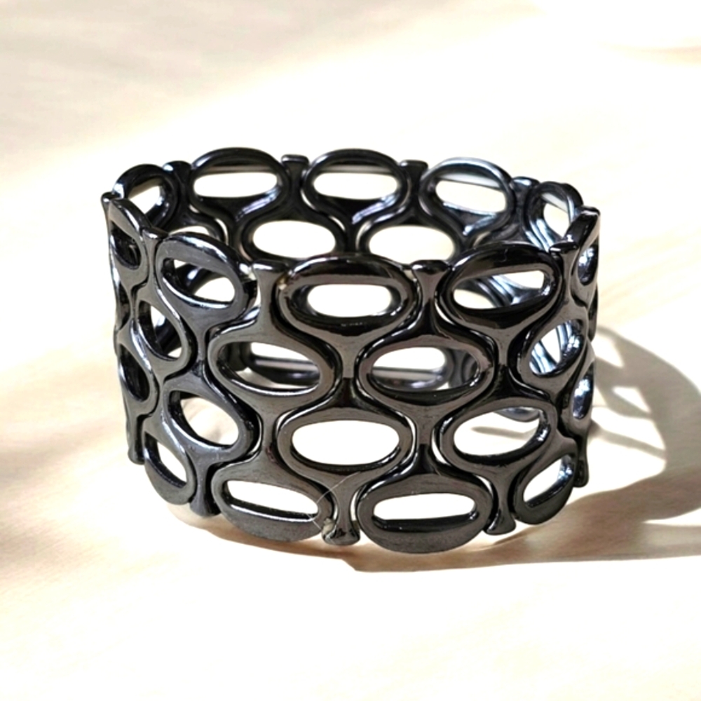 Bracelet Free People Circle Stretchy Black oxidized Metal Cuff LOT450